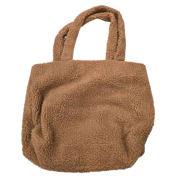 PINK Victoria's Secret Women's Mocha Brown Sherpa Cozy Plush Weekender Tote Bag - Picture 6 of 7